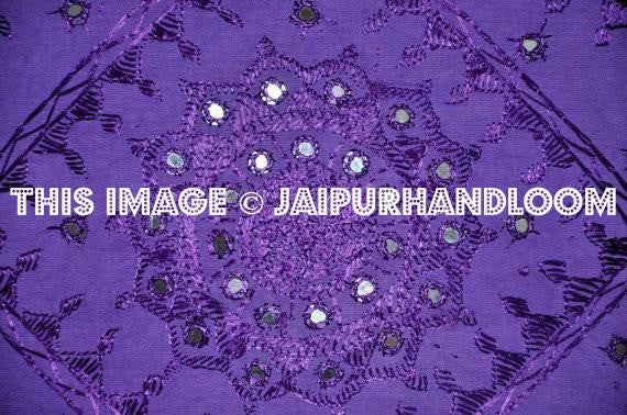 Purple Boho Throw Pillow Handmade Mirror Work Pillow Decorative Floor Pillow Cushions-Jaipur Handloom
