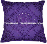 Purple Boho Throw Pillow Handmade Mirror Work Pillow Decorative Floor Pillow Cushions-Jaipur Handloom
