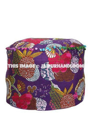 Purple Kantha Pouf Ottoman-Jaipur Handloom