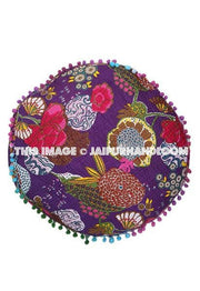 Purple Kantha Pouf Ottoman-Jaipur Handloom