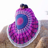 Purple Multi Color Peacock Cotton Mandala Roundie Beach Throw-Jaipur Handloom