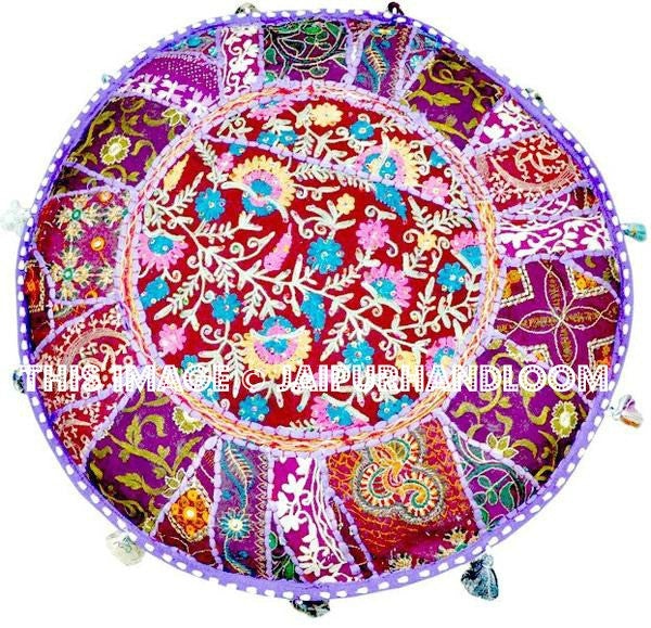 Purple Pouf Ottoman-Jaipur Handloom