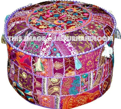 Purple Pouf Ottoman-Jaipur Handloom