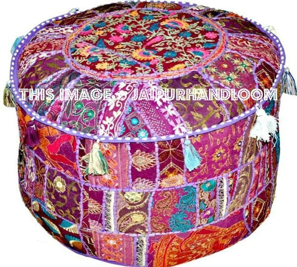 Purple Pouf Ottoman-Jaipur Handloom