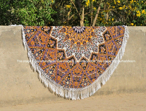 Purple Star Mandala Round Beach Throw Towel Mandala Roundies-Jaipur Handloom