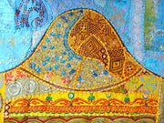 Queen Camel Indian Embroidered Bedspread Bedding Boho Patchwork sofa cover-Jaipur Handloom