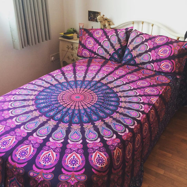Queen Cotton Bedding Mandala Bedcover Bohemian Bedspread-Jaipur Handloom