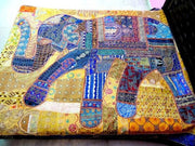 Queen Elephant Bed cover Indian Embroidered Bedspread bedding-Jaipur Handloom