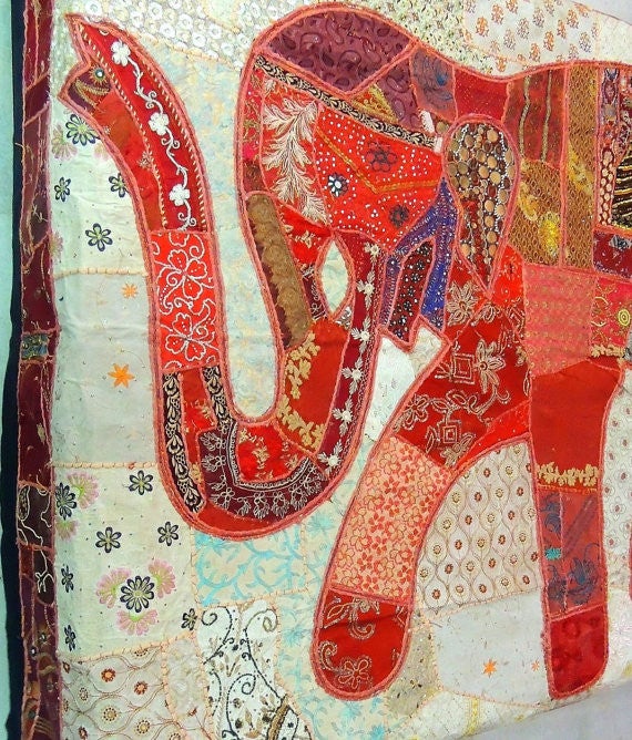 Queen Elephant Indian Embroidered Tapestry Bohemian patchwork Bedspread-Jaipur Handloom