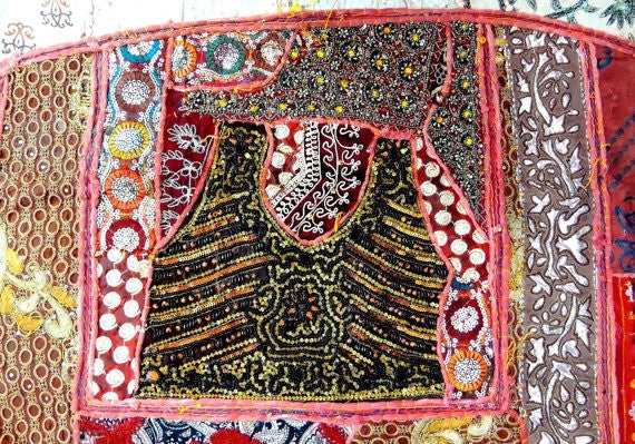 Queen Elephant Indian Embroidered Tapestry Bohemian patchwork Bedspread-Jaipur Handloom