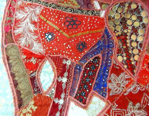 Queen Elephant Indian Embroidered Tapestry Bohemian patchwork Bedspread-Jaipur Handloom