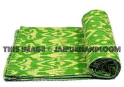 Queen Ikat Kantha Quilt, Kantha Quilt, Ikat Quilt, Ikat Blanket Throw, Kantha Blanket Throw, Ikat Kantha Bed Cover, Gren Blanket-Jaipur Handloom