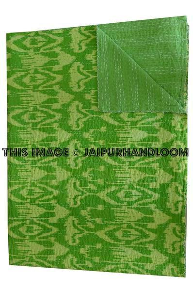 Queen Ikat Kantha Quilt, Kantha Quilt, Ikat Quilt, Ikat Blanket Throw, Kantha Blanket Throw, Ikat Kantha Bed Cover, Gren Blanket