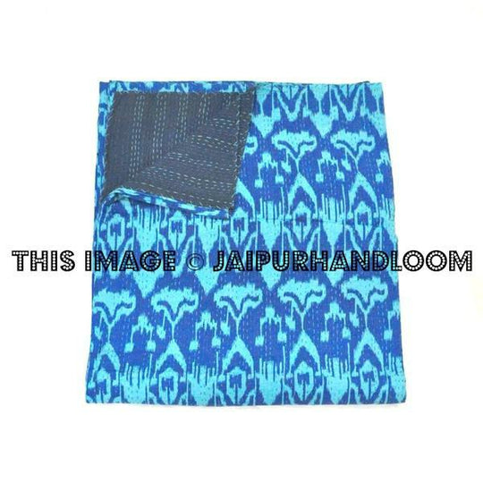 Queen Ikat Quilt Blanket Bed cover Ikat Kantha Throw