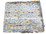 Queen Ikat Quilt Blanket In Gray Ikat Kantha Paisely-Jaipur Handloom