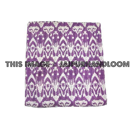 Queen Ikat Quilt Blanket In Purple Ikat Kantha Throw