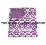 Queen Ikat Quilt Blanket In Purple Ikat Kantha Throw