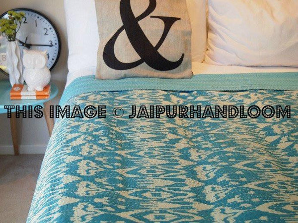 Queen Ikat Quilt Kantha Quilt Handmade Indian Quilt Ikat Kantha Bedspread Kantha Throw-Jaipur Handloom