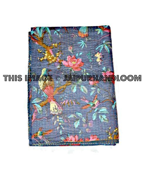 Queen Indian sari kantha quilt bedding bedspread bed cover