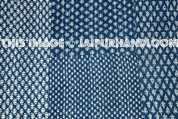 Queen Indigo Kantha Quilt, Patchwork Quilt kantha throw-Jaipur Handloom