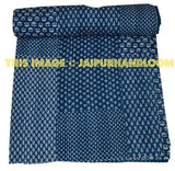 Queen Indigo Kantha Quilt, Patchwork Quilt kantha throw-Jaipur Handloom