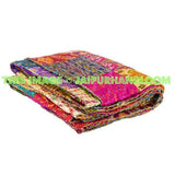 Queen Kantha Bedding Quilt Silk Patchwork Kantha Throw-Jaipur Handloom