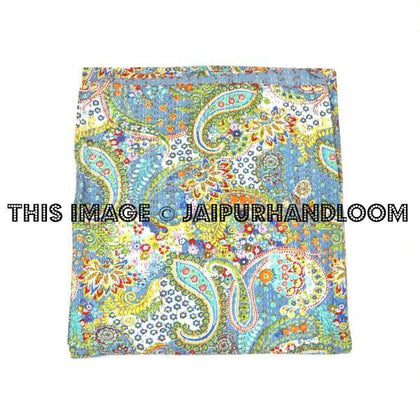 Queen Kantha Quilt In Blue paisley Kantha Bedspread