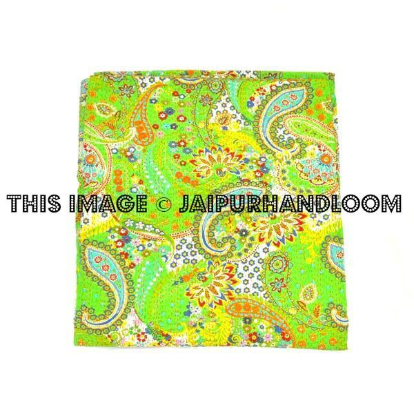 Queen Kantha Quilt In Green paisley Kantha Bed cover