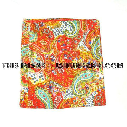 Queen Kantha Quilt In Red paisley Kantha Bed Cover