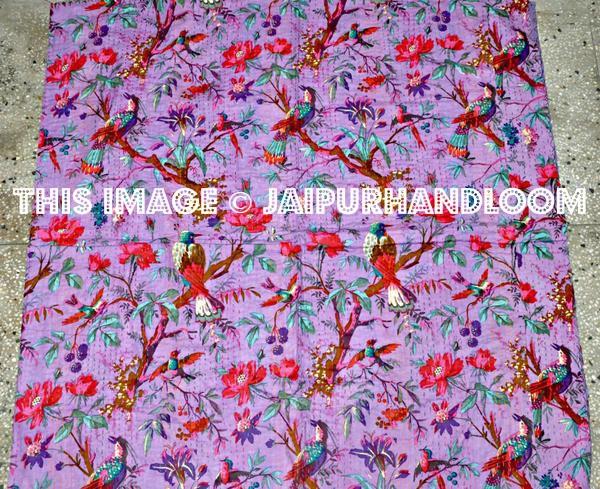Queen Kantha Quilt In purple Cotton Kantha Throw blanket-Jaipur Handloom