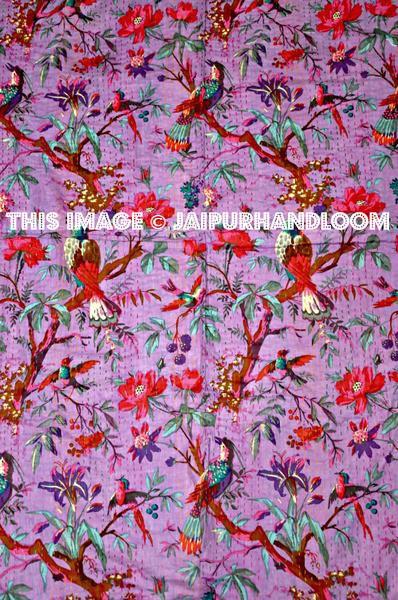 Queen Kantha Quilt In purple Cotton Kantha Throw blanket-Jaipur Handloom