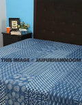 Queen Kantha Quilt in Indigo Print, Indigo Kantha Bedspread, Queen Kantha Blanket, Indian Handmade Sofa Throw, Decorative Curtains in Queen Size