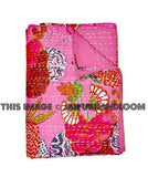Queen Quilt Kantha Quilt Floral Quilt Queen Bed Cover-Jaipur Handloom
