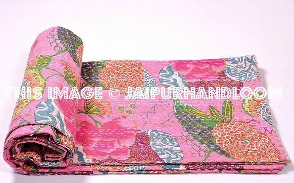 Queen Quilt Kantha Quilt Floral Quilt Queen Bed Cover-Jaipur Handloom