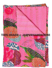 Queen Quilt Kantha Quilt Floral Quilt Queen Bed Cover-Jaipur Handloom