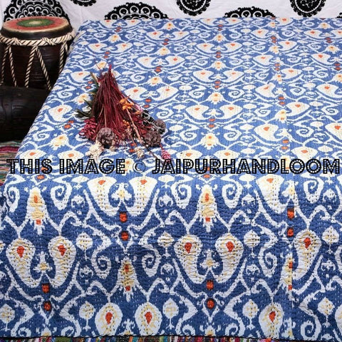 Queen Quilt Kantha Quilt Reversible Quilt Floral Bedspread Queen Bedding-Jaipur Handloom