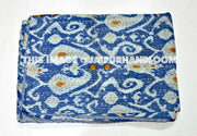 Queen Sari Indian cotton Ikat quilt in blue paisley Bed cover-Jaipur Handloom