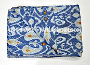 Queen Sari Indian cotton Ikat quilt in blue paisley Bed cover-Jaipur Handloom