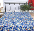 Queen ikat Kantha Quilt, Blue Paisley Kantha Bedcover, Queen Bedspread, Kantha Blanket-Jaipur Handloom