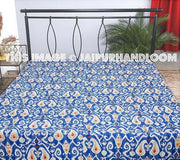 Queen ikat Kantha Quilt, Blue Paisley Kantha Bedcover, Queen Bedspread, Kantha Blanket-Jaipur Handloom
