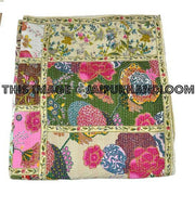 Queen patchwork Sari Kantha Quilt Floral Bedspread Bedding-Jaipur Handloom