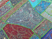Queen size Green Indian Patchwork Bedding Set with Matching Pillows Shams-Jaipur Handloom