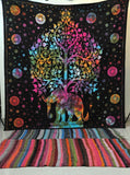 Rainbow Elephant tree tie dye tapestry handmade tie dye tapestry-Jaipur Handloom