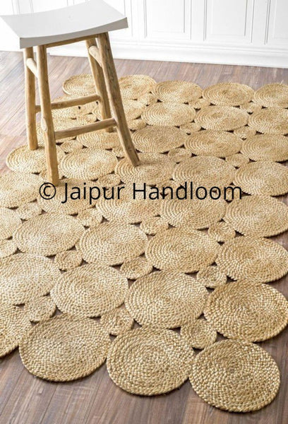 Rectangle Jute Area Rugs Hand Woven Golden Leaf Floor Carpet Rugs Runner - 3X5 ft-Jaipur Handloom
