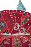 Red 22" Decorative Round Floor Pillow Cushion round embroidered Bohemian Patchwork floor cushion pouf Vintage Indian Foot Stool Bean Bag-Jaipur Handloom