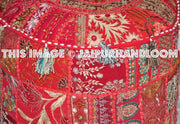 Red Bohemian pouf Ottoman Embroidered Footstool pouffe-Jaipur Handloom