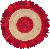 Jaipur Handloom- Red Cotton Rag Rugs Round Rug with Tassels for Living Room, dining room Circle Rugs 