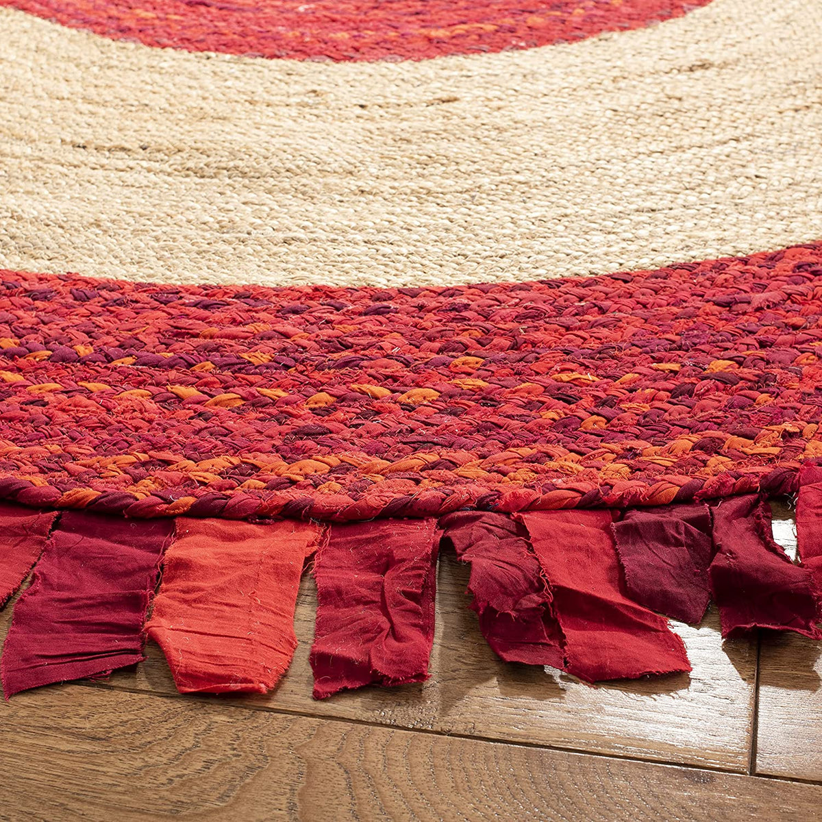 Jaipur Handloom- Red Cotton Rag Rugs Round Rug with Tassels for Living Room, dining room Circle Rugs 