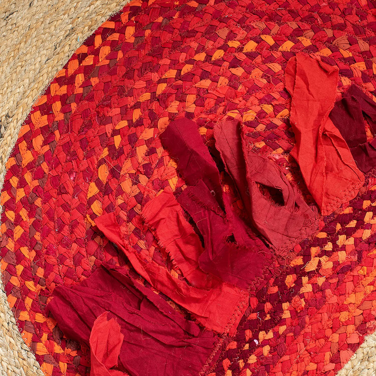 Jaipur Handloom- Red Cotton Rag Rugs Round Rug with Tassels for Living Room, dining room Circle Rugs 