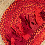 Jaipur Handloom- Red Cotton Rag Rugs Round Rug with Tassels for Living Room, dining room Circle Rugs 
